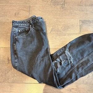 Guess Black Mom Jeans with Rips on Knees